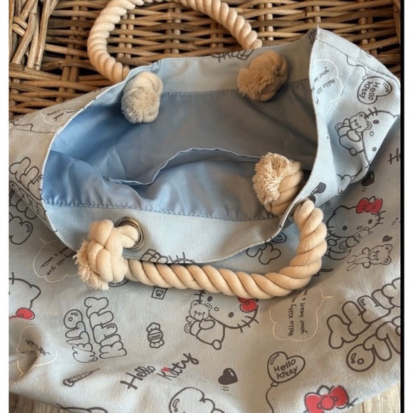 Sanrio Hello Kitty Blue Canvas Tote Bag Rope Handles All Over Print 2014 Vintage - Picture 3 of 5
